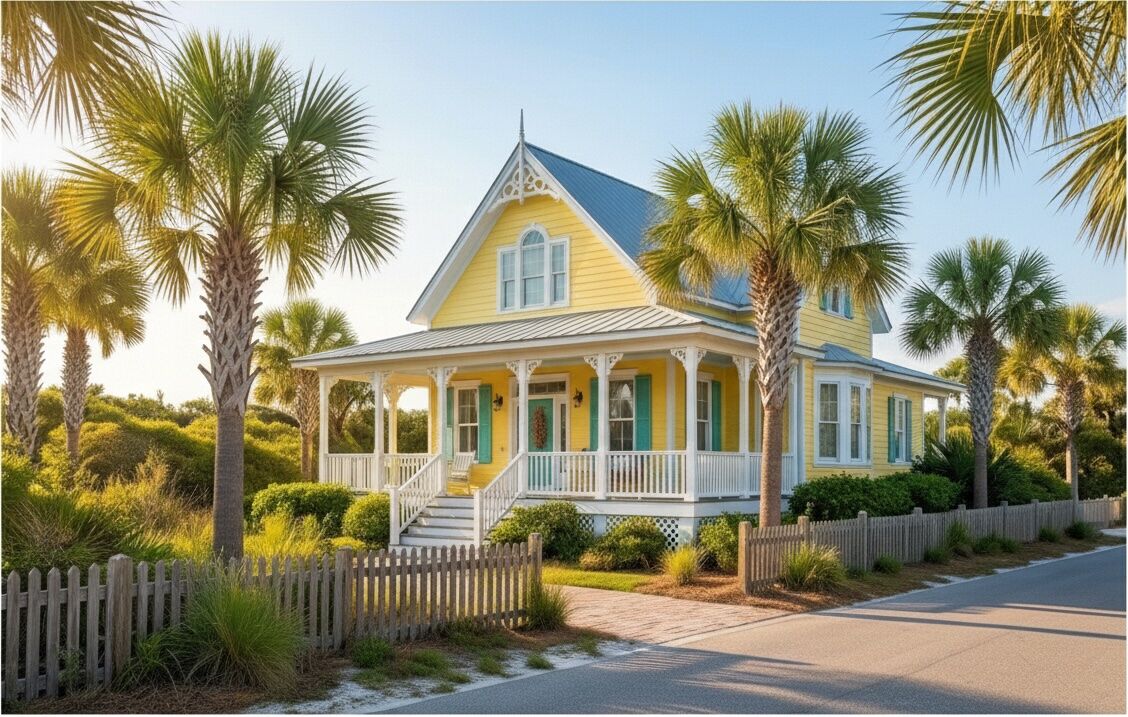 Beautiful coastal Florida home with palm trees
